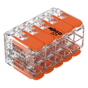 Wago 221-420 karos vezeték-összekötő, 10 vezetékhez, minden vezetőtípushoz, 4 mm², CAGE CLAMP®, átlátszó ház, legfeljebb 85 °C (T85)