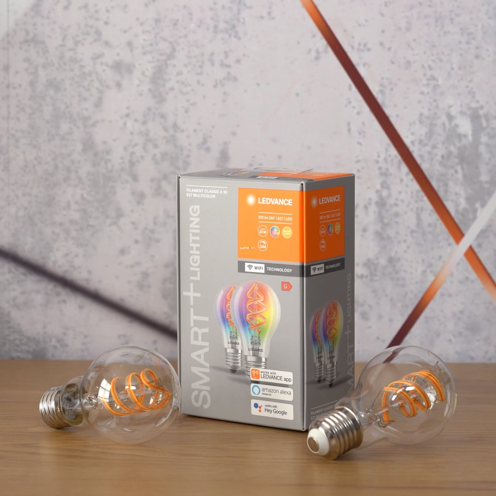Ledvance Smart+ WIFI E27 LED filament, 4,5 W, RGBW, 300 lm, 2db/csomag (Classic)