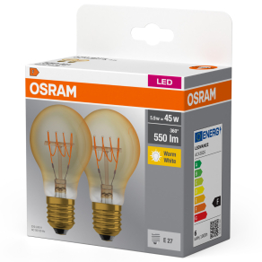   Osram E27 LED 5,9W, 550 lm, 2700 K, melegfehér, áttetsző üveg-40 W normál izzó helyett, 2 darabos - Base Classic A filament