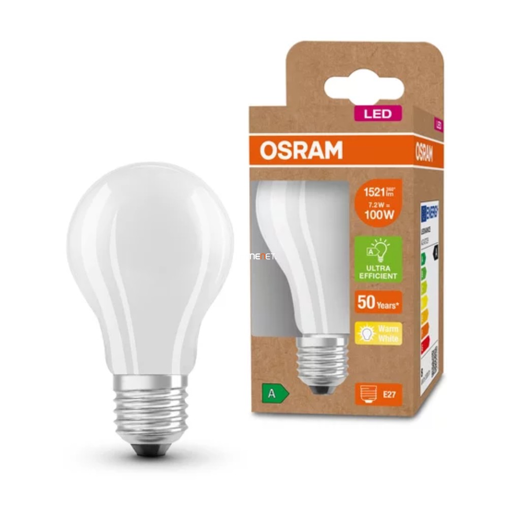 Osram E27 LED filament, 7,2 W, 1521 lm, melegfehér fényű (Classic-A)