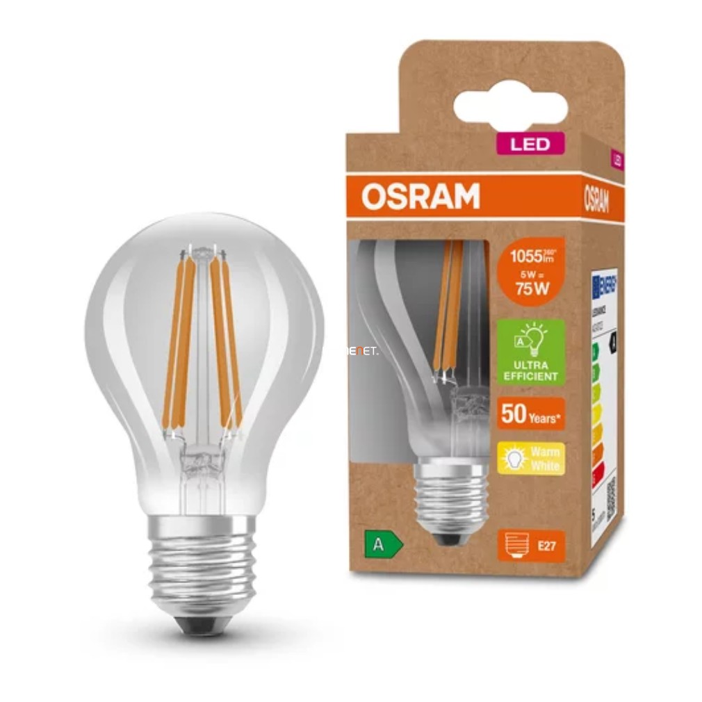 Osram E27 LED filament, 5 W, 1055 lm, melegfehér fényű (Classic-A)