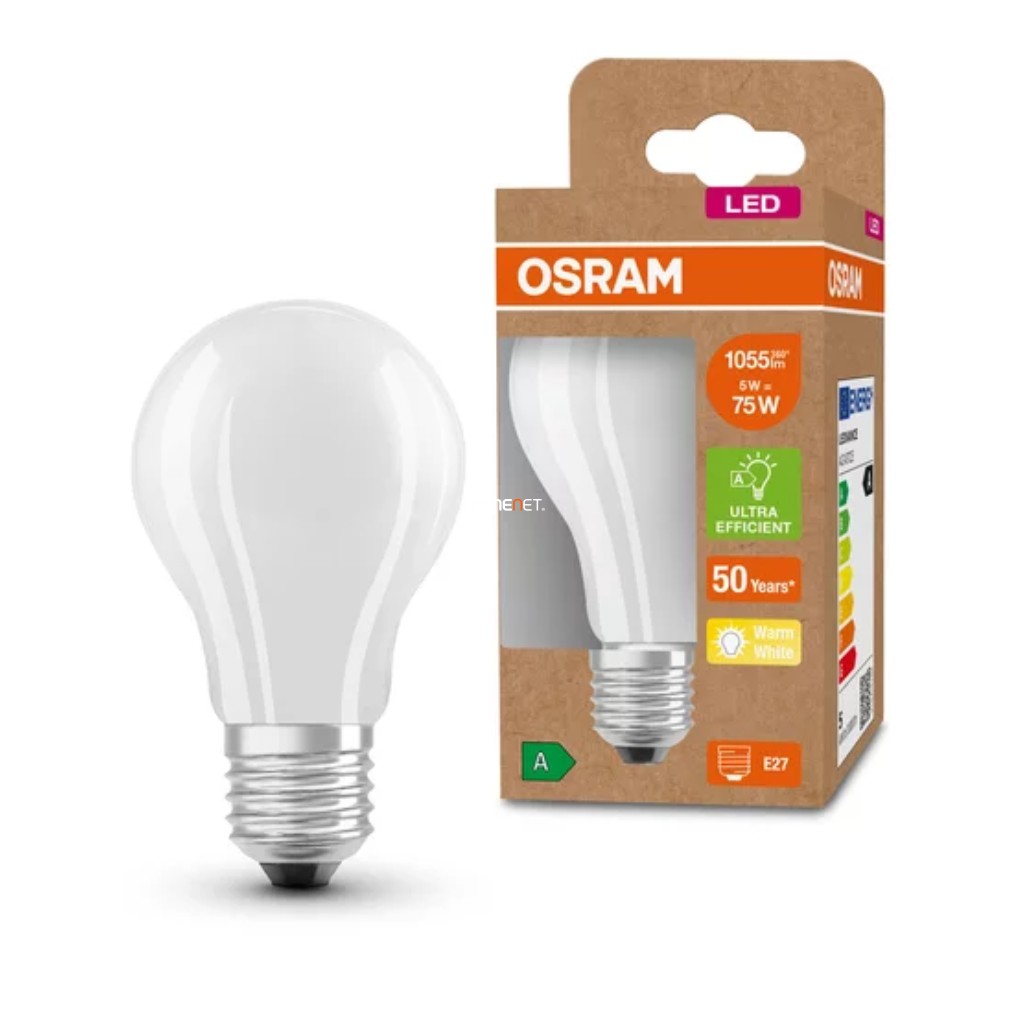 Osram E27 LED filament opál búrával, 5 W, 1055 lm, melegfehér fényű (Classic-A)