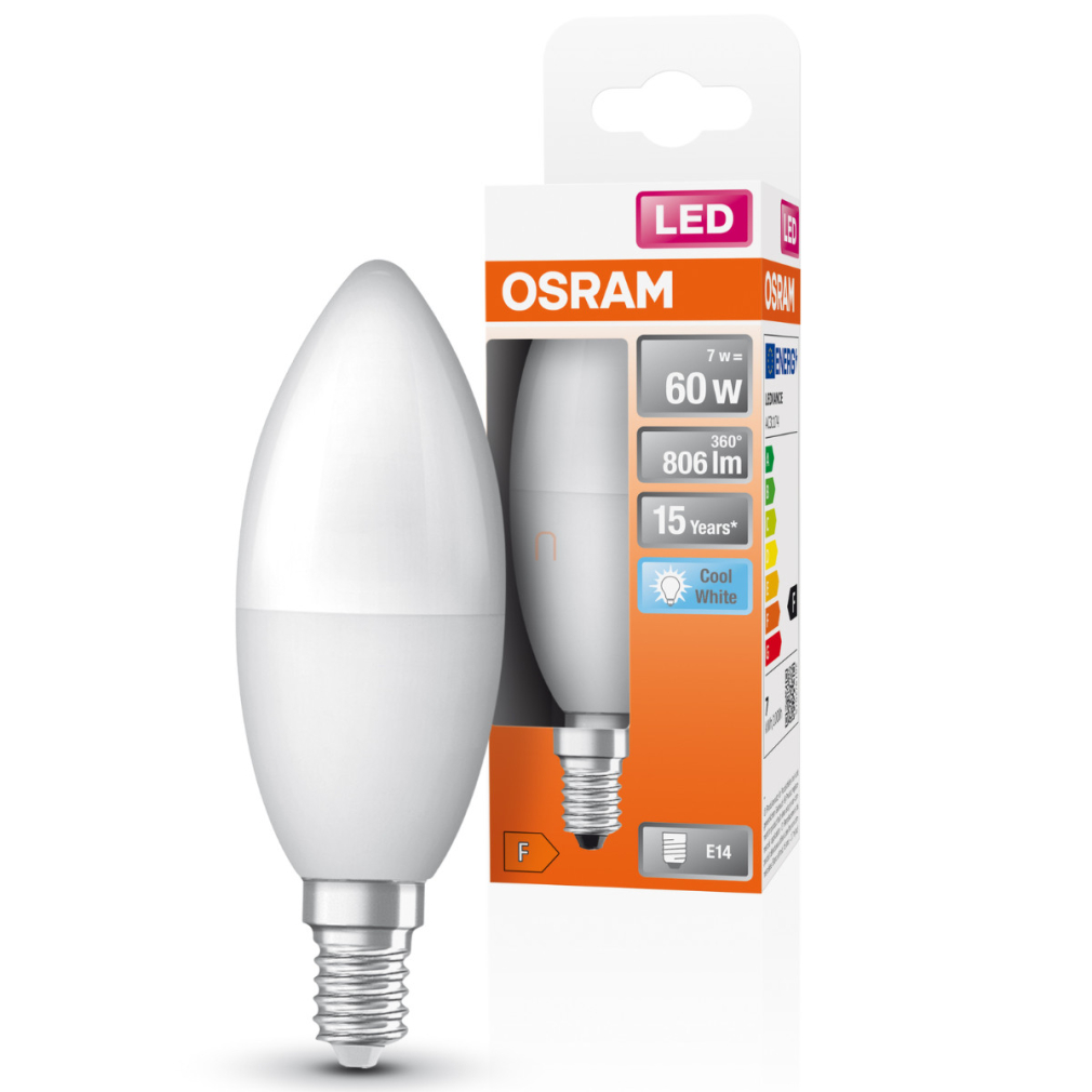 Osram E14 LED gyertya, 7,5W, 806 lm, 4000 K, hidegfehér, opál műanyag-60 W izzó helyett - Star Classic B