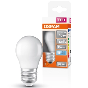   Osram E27 LED kisgömb, 4,9W, 470 lm, 4000 K, hidegfehér, opál műanyag-40 W izzó helyett - Superstar Classic P