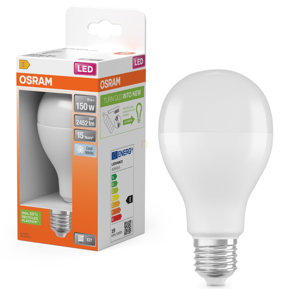 Osram E27 LED 19W, 2452 lm, 4000 K, hidegfehér, opál műanyag-150 W normál izzó helyett - Star Classic A
