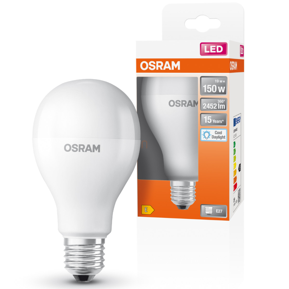 Osram E27 LED 19W, 2452 lm, 6500 K, daylight, opál műanyag-150 W normál izzó helyett - Star Classic A
