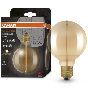   Osram E27 LED 2,2W, 120 lm, 2700 K, melegfehér, arany színű színű üveg-10 W izzó helyett - Vintage 1906 Classic Globe95 Gold filament