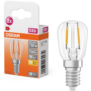   Osram E14 LED 2,2W, 110 lm, 2700 K, melegfehér, áttetsző üveg-10 W izzó helyett, 2 darabos - Special T26 filament