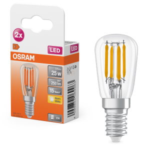   Osram E14 LED 2,8W, 250 lm, 2700 K, melegfehér, áttetsző üveg-25 W izzó helyett, 2 darabos - Special T26 filament