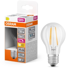  Osram E27 LED 2,2W, 300 lm, 2700 K, melegfehér, dimmelhető, áttetsző üveg-25 W normál izzó helyett - Superstar+ Classic A filament