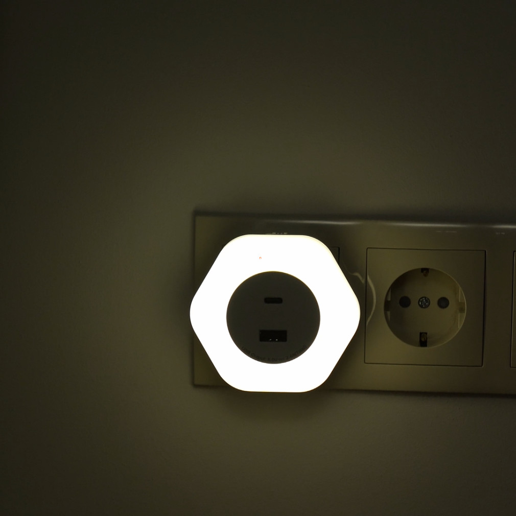 Ledvance éjszakai LED irányfény 2 USB csatlakozóval, fehér (Lunetta Hexagon)