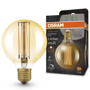   Osram E27 LED 5,8W, 470 lm, 2200 K, candlelight, dimmelhető, arany színű színű üveg-40 W izzó helyett - Vintage 1906 DIM Classic Globe Gold filament