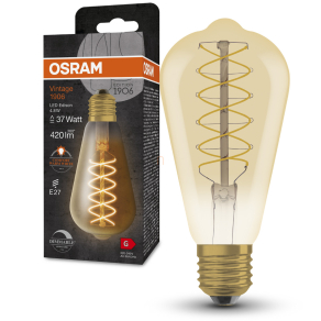   Osram E27 LED 4,8W, 420 lm, 2200 K, candlelight, dimmelhető, arany színű színű üveg-35 W izzó helyett - Vintage 1906 DIM Classic Edison Gold filament