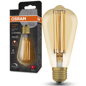   Osram E27 LED 5,8W, 470 lm, 2200 K, candlelight, dimmelhető, arany színű színű üveg-40 W izzó helyett - Vintage 1906 DIM Classic Edison Gold filament
