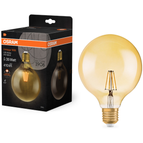   Osram E27 LED 4W, 410 lm, 2400 K, candlelight, arany színű színű üveg-35 W izzó helyett - Vintage 1906 Classic Globe125 Gold filament