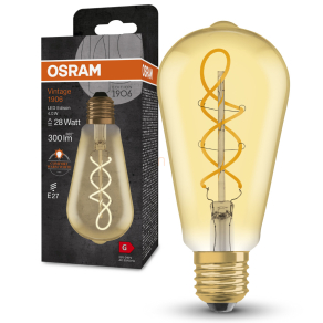   Osram E27 LED 4W, 300 lm, 2000 K, candlelight, arany színű színű üveg-25 W izzó helyett - Vintage 1906 Classic Edison Gold filament