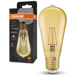   Osram E27 LED 2,5W, 220 lm, 2400 K, candlelight, arany színű színű üveg-20 W izzó helyett - Vintage 1906 Classic Edison Gold filament