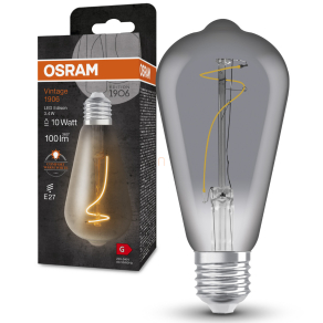   Osram E27 LED 3,4W, 100 lm, 1800 K, candlelight, füstszínű üveg-10 W izzó helyett - Vintage 1906 Classic Edison Smoke filament
