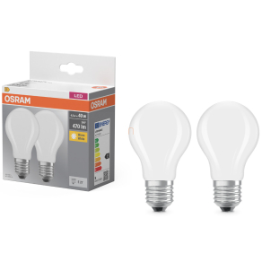   Osram E27 LED 4,2W, 470 lm, 2700 K, melegfehér, opál üveg-40 W normál izzó helyett, 2 darabos - Base Classic A