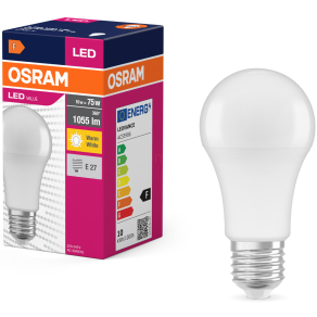   Osram E27 LED 10W, 1055 lm, 2700 K, melegfehér, opál műanyag-75 W normál izzó helyett - Value Classic A