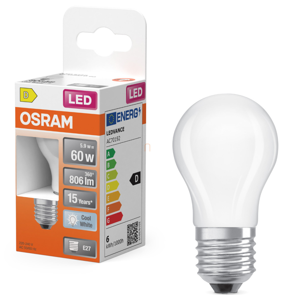 Osram E27 LED kisgömb, 5,9W, 806 lm, 4000 K, hidegfehér, opál üveg-60 W izzó helyett - Superstar Classic P