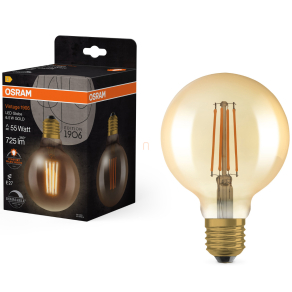  Osram E27 LED 6,5W, 725 lm, 2400 K, candlelight, dimmelhető, arany színű színű üveg-52 W izzó helyett - Vintage 1906 DIM Classic Globe95 Gold filament