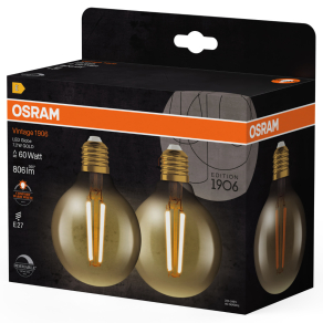   Osram E27 LED 7,2W, 806 lm, 2400 K, candlelight, dimmelhető, arany színű színű üveg-60 W izzó helyett, 2 darabos - Vintage 1906 DIM Classic Globe Gold filament