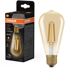   Osram E27 LED 7,2W, 806 lm, 2400 K, candlelight, dimmelhető, arany színű színű üveg-60 W izzó helyett - Vintage 1906 DIM Classic Edison Gold filament