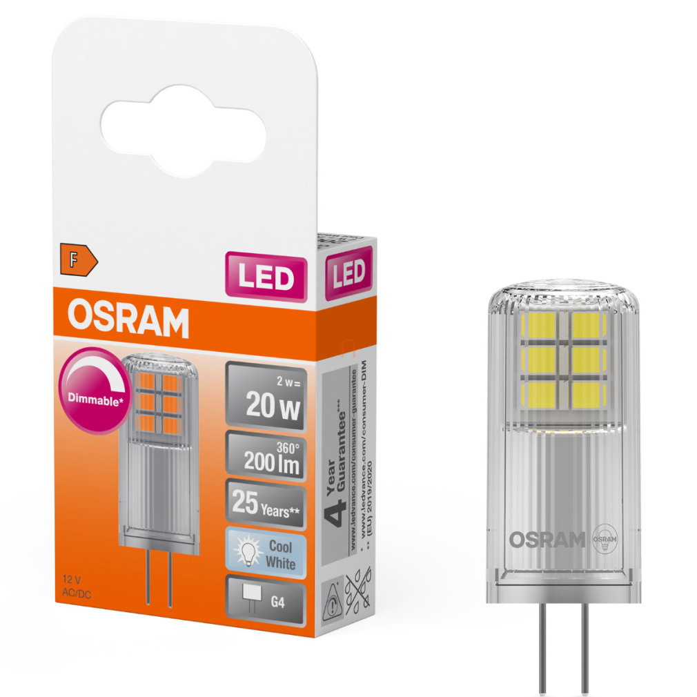 Osram tűlábas G4 LED 2W, 200 lm, 4000 K, hidegfehér, dimmelhető, alumínium, műanyag-20 W izzó helyett - Special Pin Clear