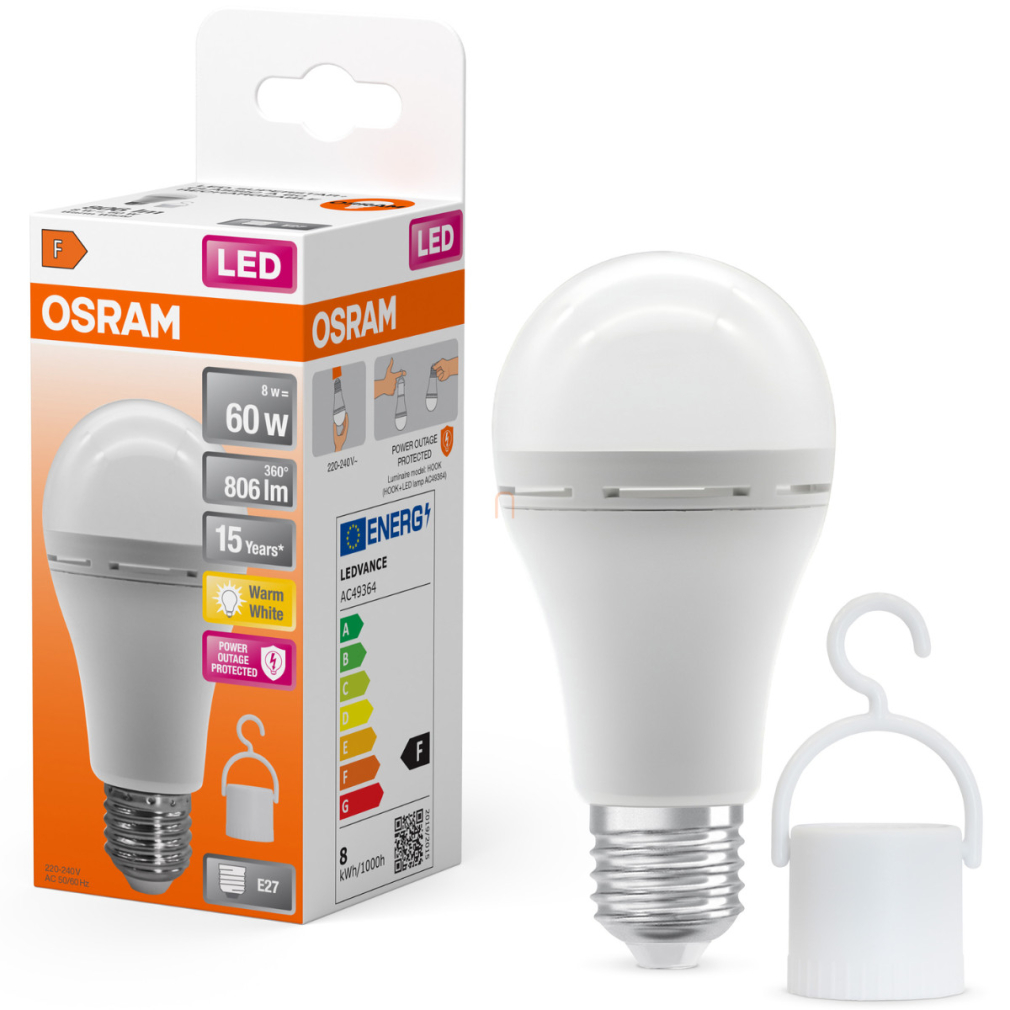 Osram E27 LED 8W, 806 lm, 2700 K, melegfehér, opál műanyag-60 W normál izzó helyett - Superstar+ Classic A