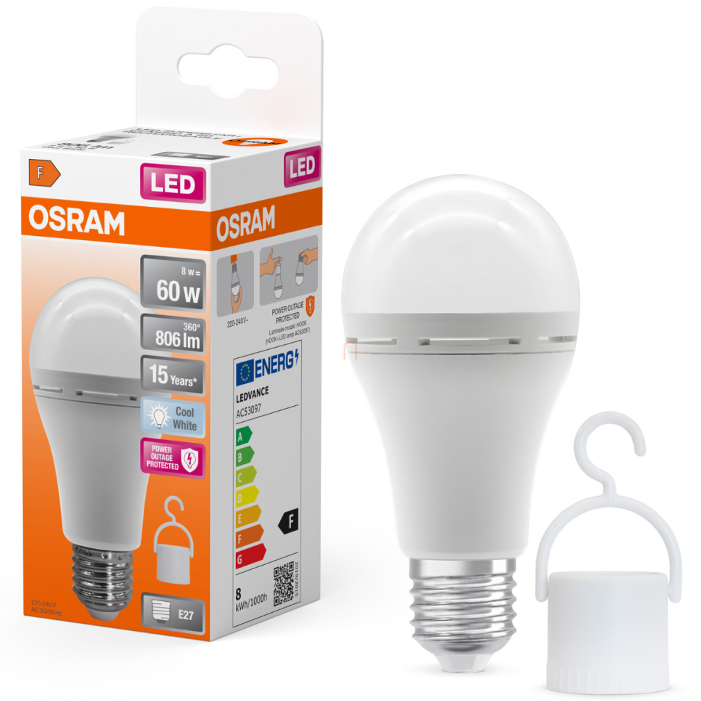 Osram E27 LED 8W, 806 lm, 4000 K, hidegfehér, opál műanyag-60 W normál izzó helyett - Superstar+ Classic A