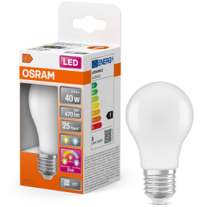   Osram E27 LED 4,9W, 470 lm, 2700-4000 K, változtatható fehér, opál műanyag-40 W normál izzó helyett - Superstar+ Classic A