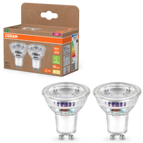   Osram GU10 LED 2W, 360 lm, 2700 K, melegfehér, áttetsző üveg-50 W izzó helyett, 2 darabos - Superstar+ Spot PAR16