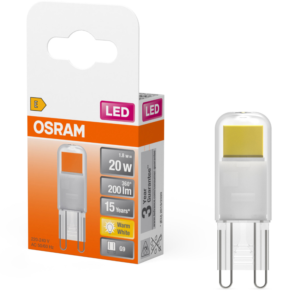 Osram G9 LED 1,8W, 200 lm, 2700 K, melegfehér, üveg-20 W izzó helyett - Special Pin