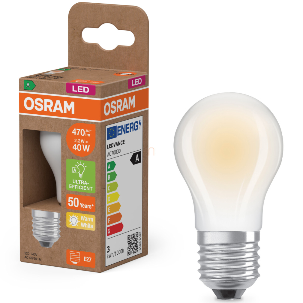 Osram E27 LED kisgömb, 2,2W, 470 lm, 2700 K, melegfehér, opál üveg-40 W izzó helyett - Superstar+ Classic P 