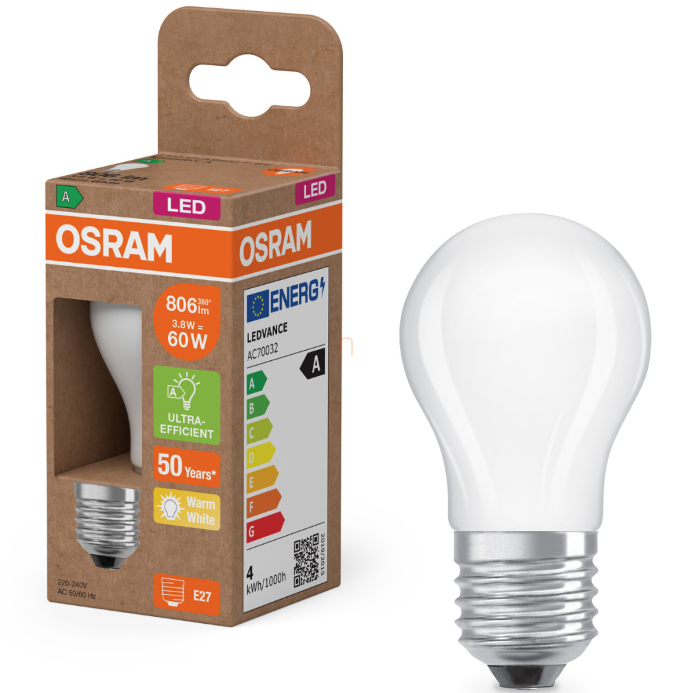 Osram E27 LED kisgömb, 3,8W, 806 lm, 2700 K, melegfehér, opál üveg-60 W izzó helyett - Superstar+ Classic P 