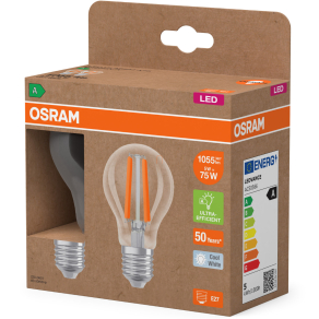  Osram E27 LED 5W, 1055 lm, 4000 K, hidegfehér, áttetsző üveg-75 W normál izzó helyett, 2 darabos - Superstar+ Classic A filament