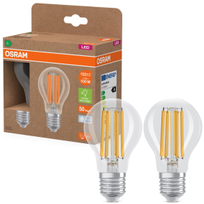   Osram E27 LED 7,2W, 1521 lm, 4000 K, hidegfehér, áttetsző üveg-100 W normál izzó helyett, 2 darabos - Superstar+ Classic A filament