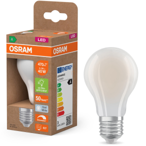   Osram E27 LED 2,2W, 470 lm, 4000 K, hidegfehér, dimmelhető, áttetsző üveg-40 W normál izzó helyett - Superstar+ Classic A filament