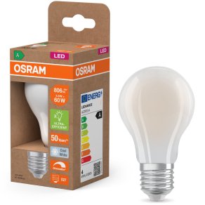   Osram E27 LED 3,8W, 806 lm, 4000 K, hidegfehér, dimmelhető, opál üveg-60 W normál izzó helyett - Superstar+ Classic A