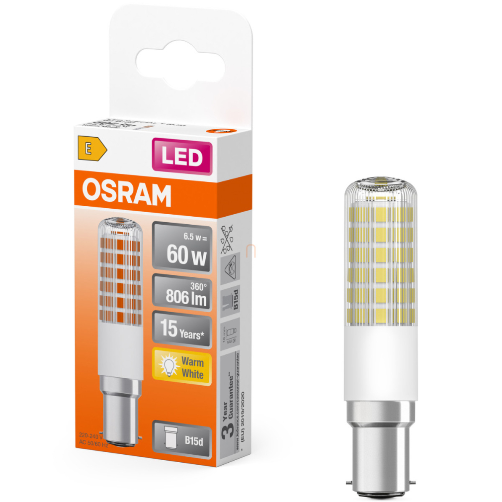 Osram B15d LED 6,5W, 806 lm, 2700 K, melegfehér, fehér, műanyag-60 W izzó helyett - Special T Slim