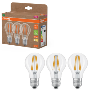   Osram E27 LED 3,8W, 806 lm, 2700 K, melegfehér, áttetsző üveg-60 W normál izzó helyett, 3 darabos - Superstar+ Classic A filament
