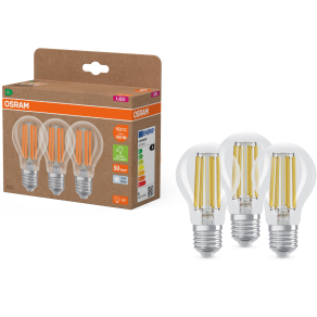   Osram E27 LED 7,2W, 1521 lm, 4000 K, hidegfehér, áttetsző üveg-100 W normál izzó helyett, 3 darabos - Superstar+ Classic A filament