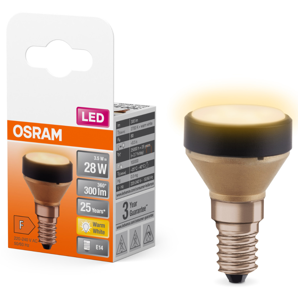 Osram E14 LED 3,5W, 300 lm, 2700 K, melegfehér, opál műanyag-25 W izzó helyett - Star Flat