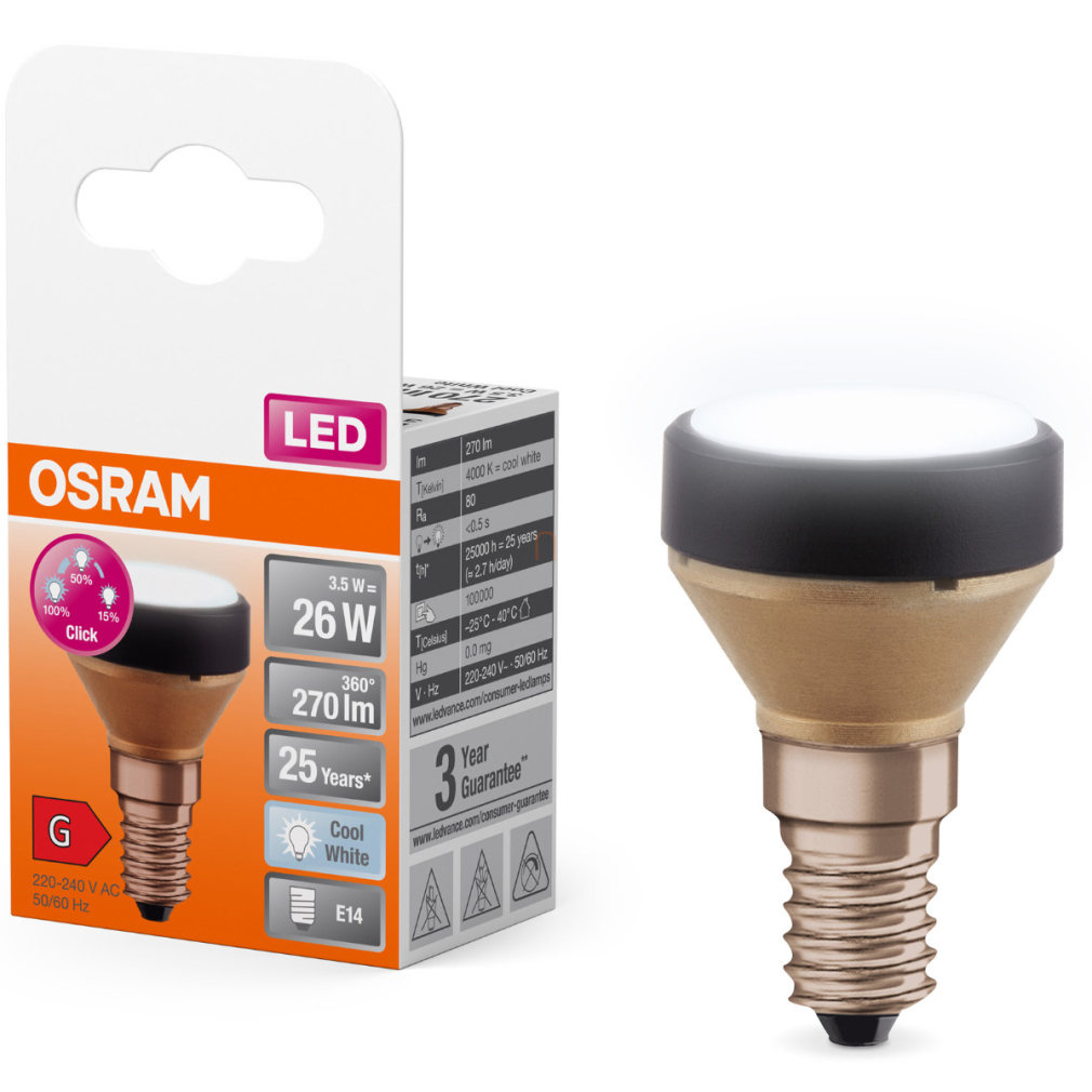 Osram E14 LED 3,5W, 270 lm, 4000 K, hidegfehér, 3 lépésben dimmelhető, opál műanyag-25 W izzó helyett - Star Flat 3 Step DIM