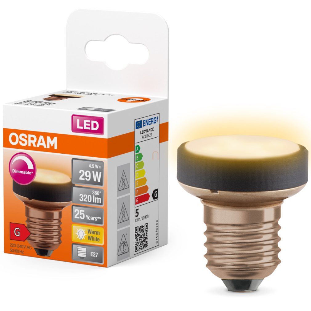Osram E27 LED 4,5W, 320 lm, 2700 K, melegfehér, dimmelhető, opál műanyag-30 W izzó helyett - Star Flat