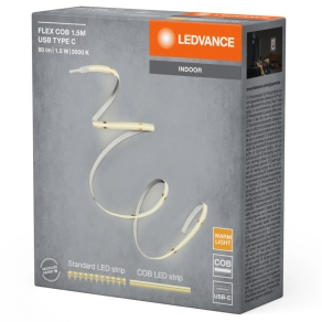   Ledvance Flex COB USB TYPE C – Hajlítható, dekoratív LED szalag, melegfehér 3000K, homogén fényeloszlás, 1,5m hosszú, 1,5W, 80lm, IP20