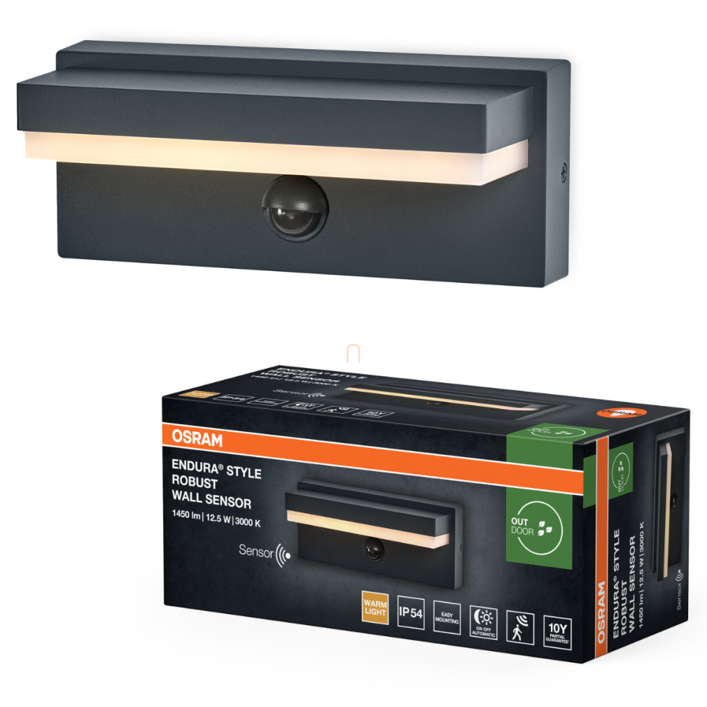 Kültéri mozgásérzékelős fali LED lámpa, fényérzékelős - Osram Endura Sty Robust, 3000 K, 1000 lm, IP54, 220-240 V