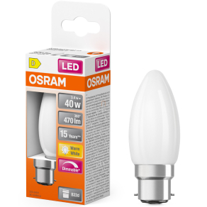   Osram B22d LED 3,4W, 470 lm, 2700 K, melegfehér, dimmelhető, opál üveg-40 W izzó helyett - Superstar Classic A
