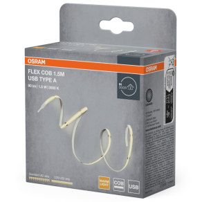   Osram Flex COB USB – Dekoratív LED szalag, 1,5 méter hosszú, 80 lumen, melegfehér (830), homogén fényeloszlás, hajlítható kivitel, USB csatlakozás